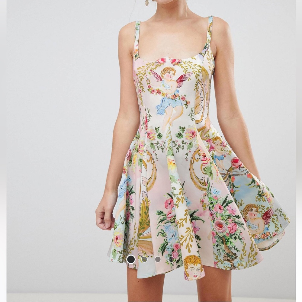 Asos design Disney vibe cherub print mini skater dress size 14